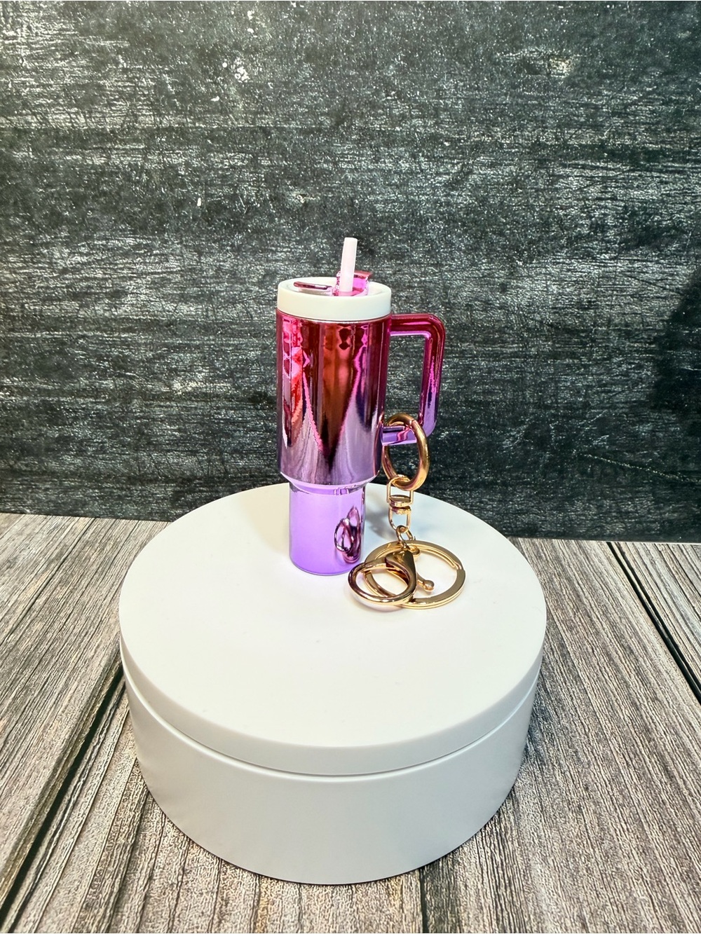 Pink Metallic Tumbler Keychain